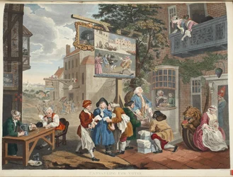 Wybory II: Canvassing for Votes, ilustracja z książki "Hogarth Restored: The Whole Works of the celebrated William Hogarth, re-engraved by Thomas Cook